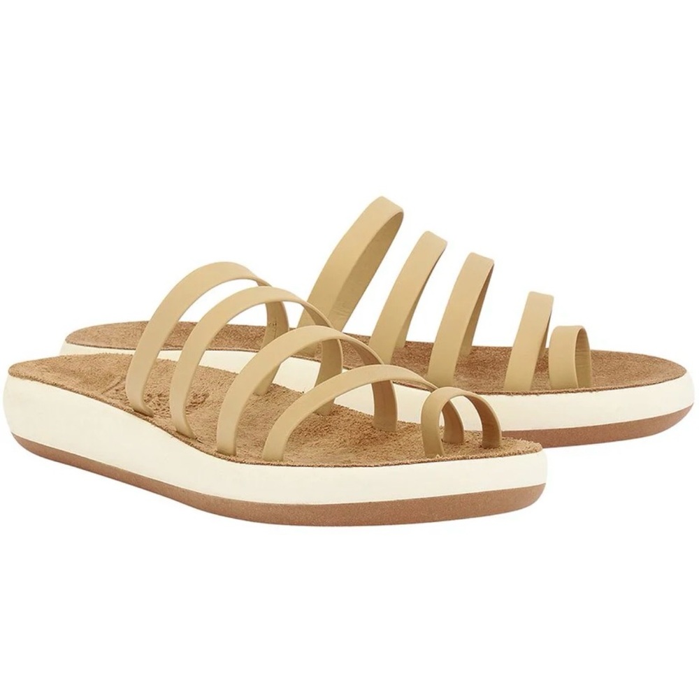 Ancient Greek Sandals brown cream leather Niki style Sz 39 US Sz 9